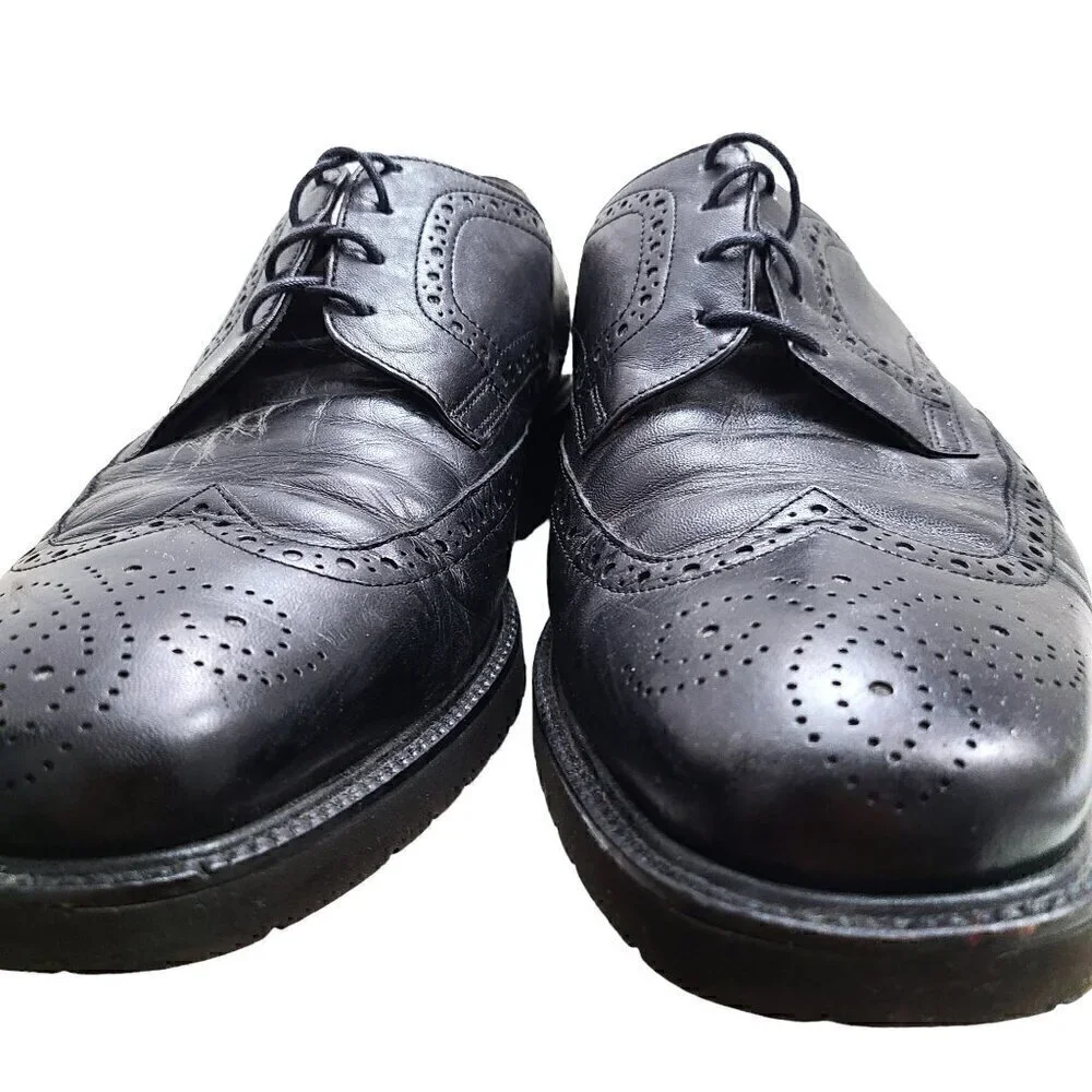 Bally Black Leather Derby Brogue Wingtip Oxford Shoes Lace Up